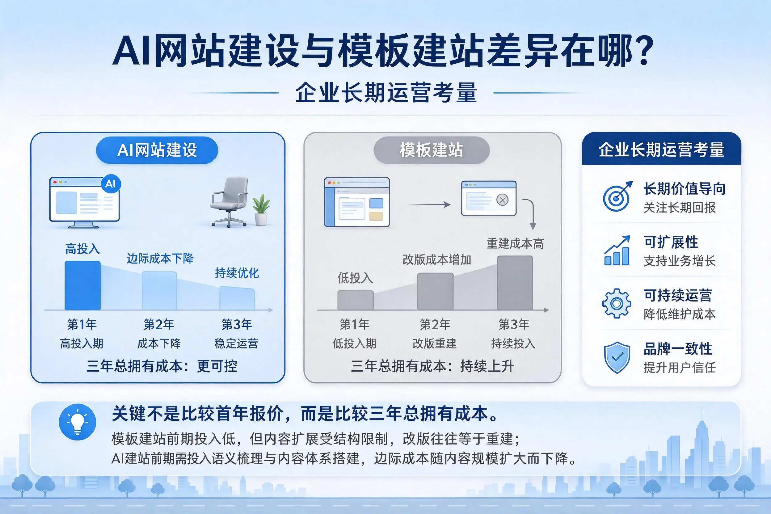 AI网站建设与模板建站差异在哪？洛阳企业长期运营考量